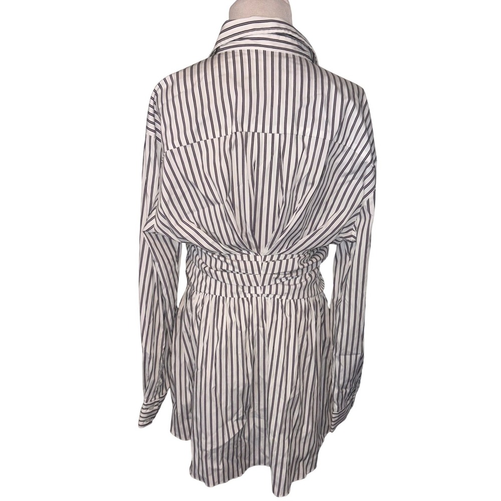 Moon River Striped Shirt Dress Medium M Blue White Ruched Waist Mini Boho Preppy - Picture 3 of 4